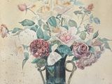 une peinture de fleurs dans un vase sur une table
