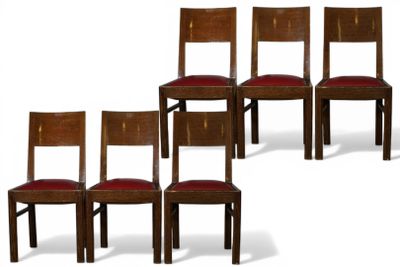 F. Chaleyssin ( 1872-1951) . Ensemble de 6 chaises en chêne … - Photo 1