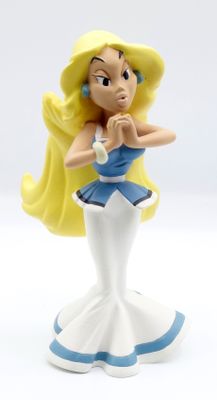 a small figurine of a woman in a blue dress