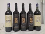 four bottles of wine are lined up on a table