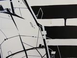 une peinture en noir et blanc représentant un bateau sur l'eau