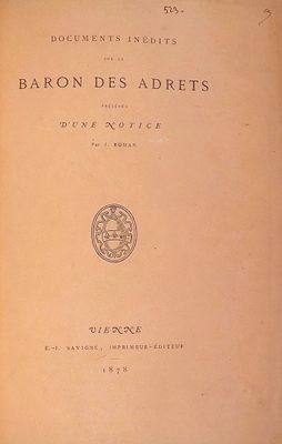 an old book with the title baron des adrets written on it