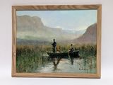 un tableau représentant deux hommes dans un bateau sur l'eau