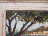 a picture of a painting of a boat in the water