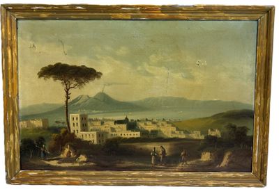 Ecole italienne du XIXème siècle - Naples et vue sur le Vésu…