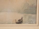 a painting of a man in a boat on the water