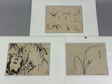 three chinese ink paintings of birds and flowers on paper
