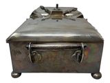 a metal box with a lid on a white background