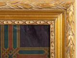 painting of a gold frame with a green, red, and blue design