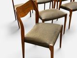 set of six teak dining chairs with upholstered seats
