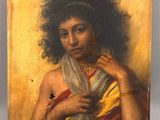un tableau représentant une femme avec un foulard sur la tête