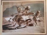 un dessin représentant un groupe de personnes à cheval
