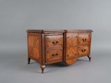 an image of a wooden dresser with two drawers and two doors