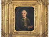 un tableau représentant un homme vêtu d'un manteau vert, dans un cadre doré
