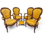 lot de quatre chaises de style victorien avec assise rembourrée jaune