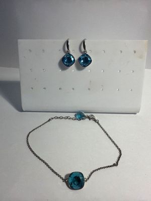 jewelry set with blue glass beads and silver chain