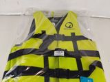 a yellow life jacket that is wrapped in plastic