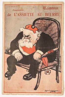 an old french magazine with a santa claus sitting in a chair