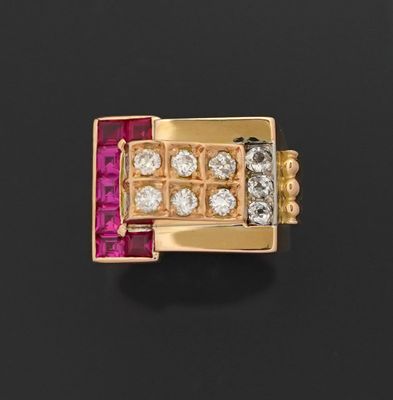 Bague de style Tank - Rétro en or jaune 18k 750 millièmes pr…