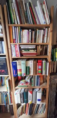 une étagère contenant de nombreux livres dans une pièce