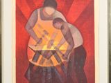 painting of a man with a hammer in his hand and another man with a hammer in his hand