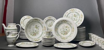 a lot of plates and cups on a table