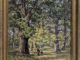 un tableau représentant un couple assis sous un arbre dans un parc