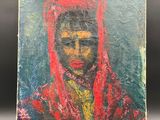 a painting of a woman in a red head scarf