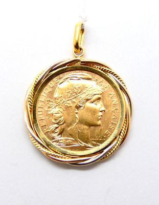 Pendentif en or jaune 750 °/°° (18k) serti d'une pièce de 20… - Photo 1