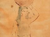 drawing of a woman carrying a water jug on her head