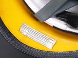 a close up of a tire with a label on it