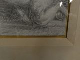a black and white picture of a dog in a frame