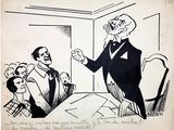 drawing of a cartoon of a man in a tuxedo talking to a man in a tuxedo