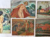 several paintings of a woman with a red cape and a man with a red cape and a woman with a red cape and a man with a red cape