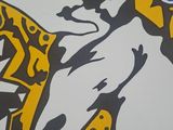 a picture of a painting of a deer with blue eyes