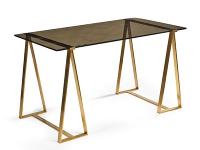 Attribué à JANSEN DÉCORATION Table ou bureau à piètement tré…