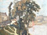 an image of a painting of a view of a town by the water