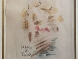 painting of a horse drawn by a person in a white frame