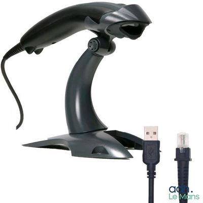 a close up of a black object with a cable connected to it