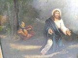 un tableau représentant Jésus marchant dans les bois avec un groupe de personnes