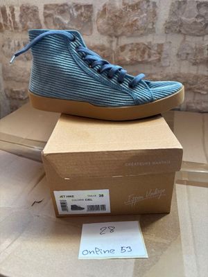 a box with a pair of blue shoes on top of it