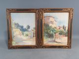 une paire de tableaux représentant une scène de village