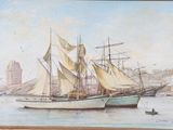 a picture of a painting of a ship in the water