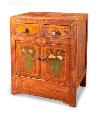 BUFFET en bois laqué rouge ouvrant par deux tiroirs et deux …