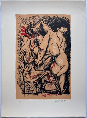 an image of a drawing of two men and a woman