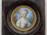 painting of a woman in a white dress in a wooden frame