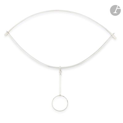 silver plated choke necklace with a circle pendant on a white background