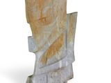 statue of a man with a shield on his head on a white background