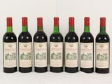 six bouteilles de vin rouge alignées