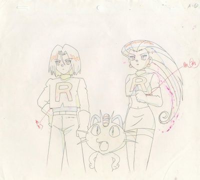 dessin représentant deux filles et un chat, avec un chien devant elles